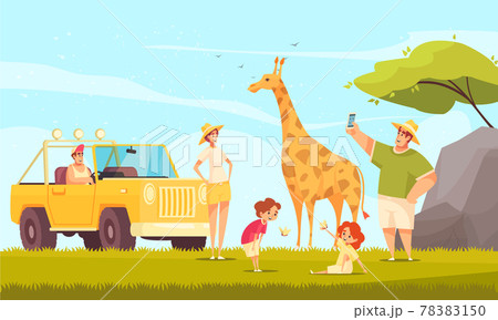 Safari Family Travel Compositionのイラスト素材 7150