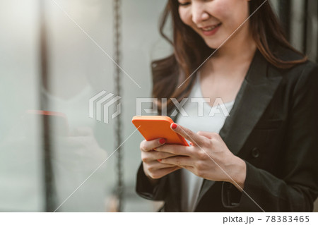 Business woman using smartphone shopping online, call, texting message internet technology lifestyle. Asian woman using cellphone at modern office Business woman using smartphone shopping online, call, texting message internet technology lifestyle. Asian woman using cellphone at modern office 78383465