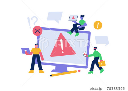 People with caution, exclamation mark on display People with caution, exclamation mark on display 78383596