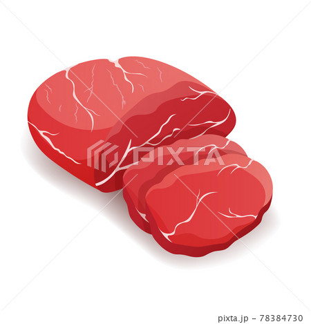 Piece of fresh raw horse meat sliced isolated on white background, vector. 78384730