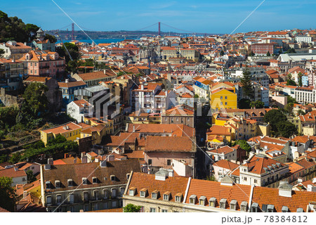 25th of April Bridge and lisbon skyline, the capital city of portugal 78384812