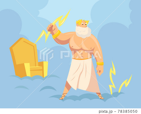Greek God Zeus Throwing Lightnings From Heavenのイラスト素材
