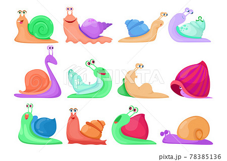 Cartoon set of colorful snail characters vector illustration Cartoon set of colorful snail characters vector illustration 78385136