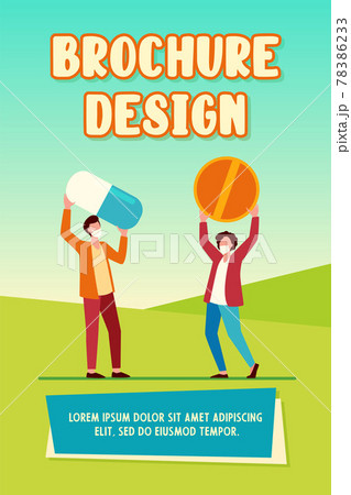 Two tiny guys in masks holding giant pills Two tiny guys in masks holding giant pills 78386233