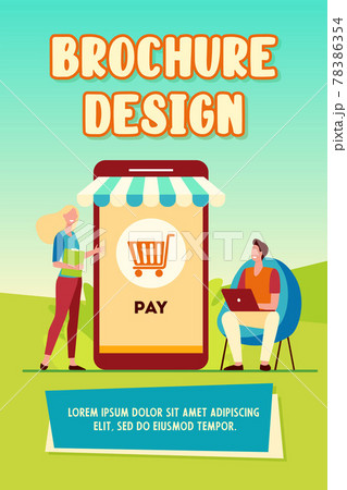 Joyful tiny customers paying in online store 78386354