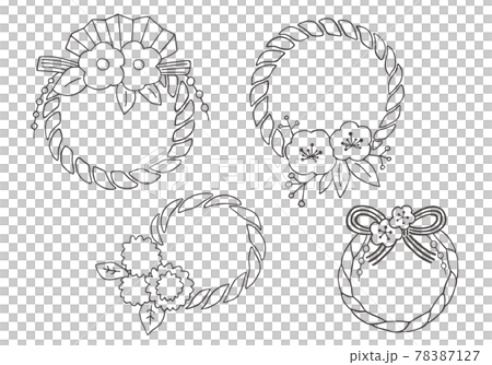 手描きのしめ縄イラストセット モノクロ のイラスト素材
