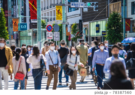 日本の東京都市景観 再延長初日（3度目宣言）。銀座には多くの人出…＝6月1日 78387560
