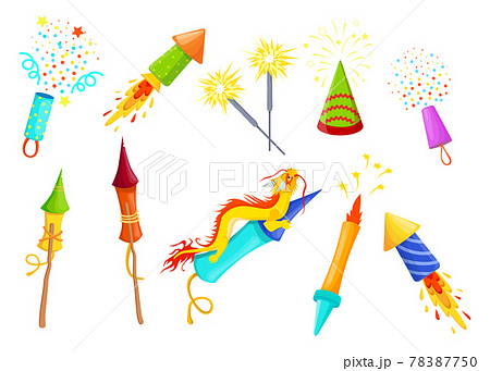 Various colorful firecrackers flat item set for web design Various colorful firecrackers flat item set for web design 78387750