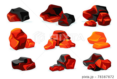 Red burning charcoal flat set for web design 78387872