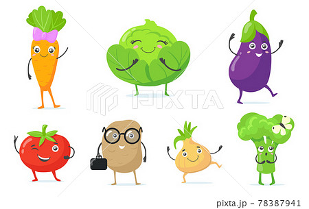 Multicolor cute vegetable mascots flat icon set for web design 78387941
