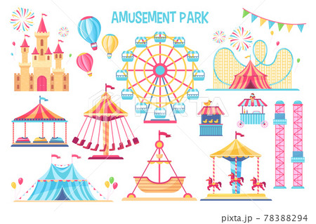 Colorful amusement park flat elements set 78388294
