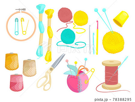 Colored various threads for sewing flat set for web design Colored various threads for sewing flat set for web design 78388295