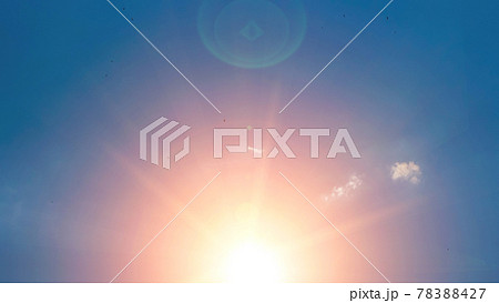 Bright sun against a blue sky with silhouettes of birds. The concept of freedom, space for text Bright sun against a blue sky with silhouettes of birds. The concept of freedom, space for text 78388427