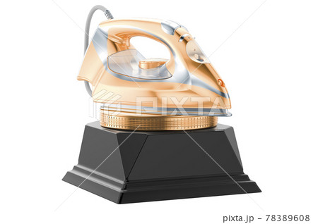 Electric steam iron, golden award concept. 3D rendering Electric steam iron, golden award concept. 3D rendering 78389608