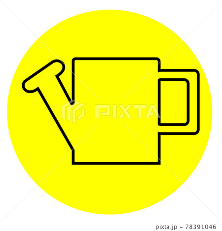 Watering can. Black Linear design. Yellow round background 78391046
