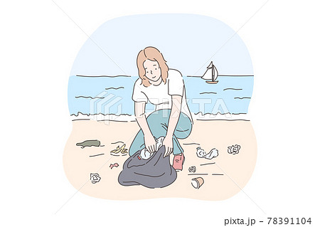 Collecting garbage, saving ecosystem, environment cleaning volunteer concept Collecting garbage, saving ecosystem, environment cleaning volunteer concept 78391104
