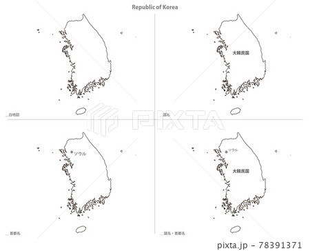 白地図 アジア 大韓民国のイラスト素材