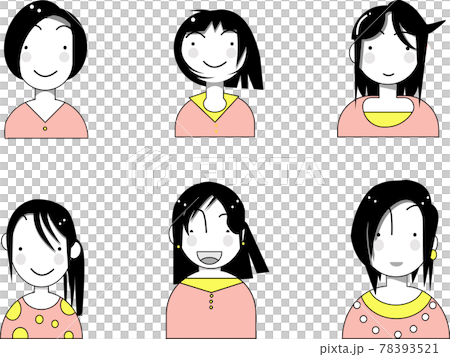 女性6人 上半身 セット フラットデザインのイラスト素材