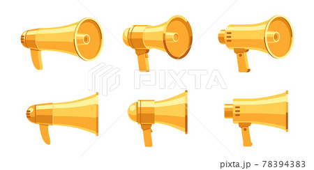 Gold multimedia megaphone loudspeaker isolated set 78394383