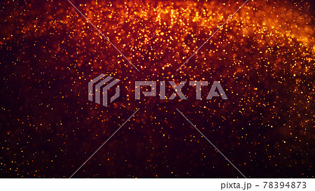 Golden red glow particles flicker and float in viscous liquid with amazing bokeh. Fantastic background. Gold magical sparkles of light form abstract structures. 3d render 78394873