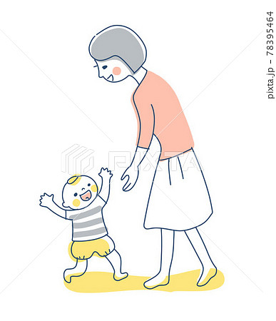 ママに向かって歩く赤ちゃんのイラスト素材