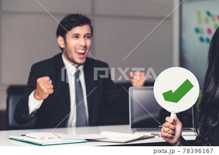 Human resource manager hire male candidate. 78396167