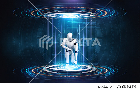 3D rendering robot humanoid in sci fi fantasy world 78396284