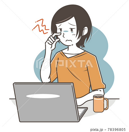 Pc作業による眼精疲労の女性のイラスト素材 Pc作業による眼精疲労の女性のイラスト素材
