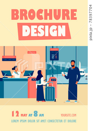 Muslim family standing at check in desk in airport Muslim family standing at check in desk in airport 78397704