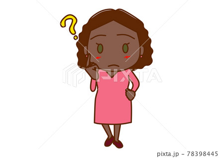 全身 正面 はてなと疑問を持って考えるアフリカ系女性のイラスト素材