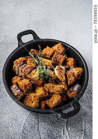 Fried dried Rye Crouton Bread Biscuits. White background. Top view 78398850