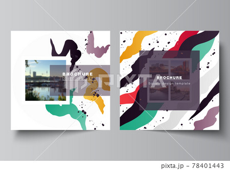 Vector layout of two square covers design templates for brochure, flyer, magazine, cover design, book design, brochure cover, creative agency, corporate, business, portfolio, pitch deck, startup. Vector layout of two square covers design templates for brochure, flyer, magazine, cover design, book design, brochure cover, creative agency, corporate, business, portfolio, pitch deck, startup. 78401443