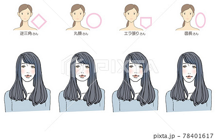 顔型別ヘアスタイルイラスト 顔型別ヘアスタイルイラスト 78401617