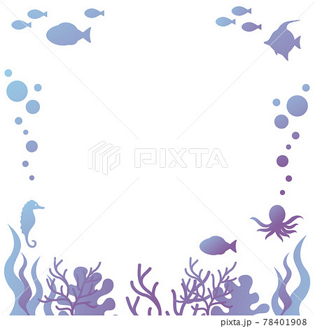 夏 海 シルエット 海中 水中 魚 海藻 フレーム コピースペース 壁紙 イラスト 背景素材のイラスト素材
