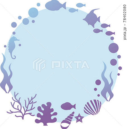 夏 海 シルエット 海中 水中 魚 海藻 フレーム コピースペース 円 丸 イラスト 背景素材のイラスト素材