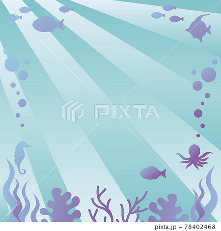 夏 海 シルエット 海中 水中 魚 海藻 フレーム コピースペース イラスト 背景素材のイラスト素材
