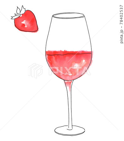 Vector and watercolor drawing of glass of rose wine with strawberry Vector and watercolor drawing of glass of rose wine with strawberry 78402537