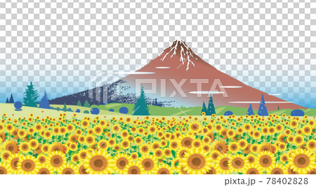 ひまわり畑と浮世絵の富士山のイラスト素材 [78402828] - PIXTA