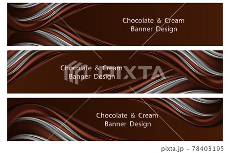 Banner design. Chocolate and cream wave on dark brown background. Smooth silk wavy curtain. Set of modern banners for web or business. Vector illustration 78403195