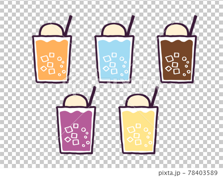 かわいいクリームソーダジュースのイラストセット／手書きイラスト素材 78403589