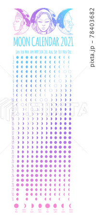 Moon calendar, 2021 year, lunar phases, cycles. Design illustrated with Triple Goddess symbol: Maiden, Mother and Crone. Vector illustration 78403682