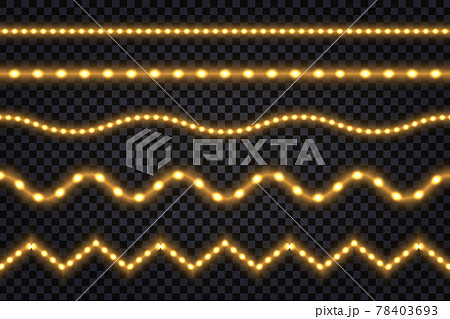 Realistic gold led lines with neon glow light effect. Illuminated strips and waves, set of isolated tapes on transparent background. Vector illustration Realistic gold led lines with neon glow light effect. Illuminated strips and waves, set of isolated tapes on transparent background. Vector illustration 78403693