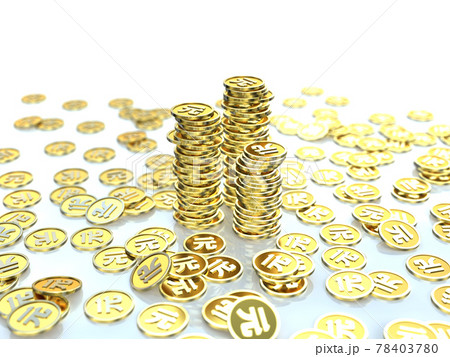元　積み上げた黄金のコイン　CGイラスト横 78403780