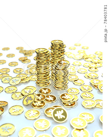 円　積み上げた黄金のコイン　CGイラスト縦 78403781