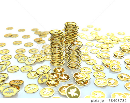 円　積み上げた黄金のコイン　CGイラスト横 78403782