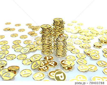 ポイント 積み上げた黄金のコイン Cgイラスト横のイラスト素材
