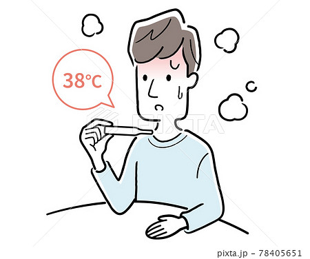 ベクターイラスト素材:体調不良の若い男性、発熱 ベクターイラスト素材:体調不良の若い男性、発熱 78405651