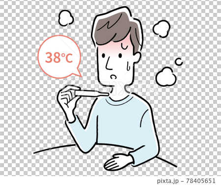 ベクターイラスト素材:体調不良の若い男性、発熱 ベクターイラスト素材:体調不良の若い男性、発熱 78405651