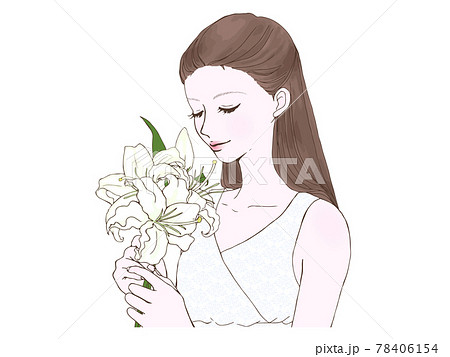 ゆりの花を持つ女性のイラスト素材