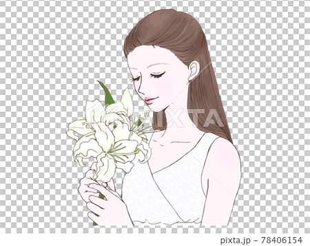 ゆりの花を持つ女性のイラスト素材